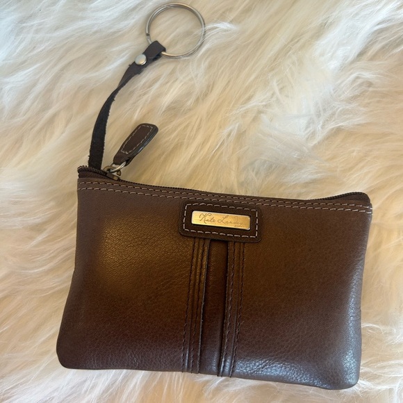Kate Landry Brown Leather Coin Keychain Wallet Pouch S - Picture 6 of 9